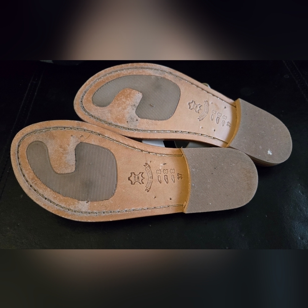 Casa Isota Capri Sandals Braided Italian Leather Sole White Brown Tan - Picture 8 of 8